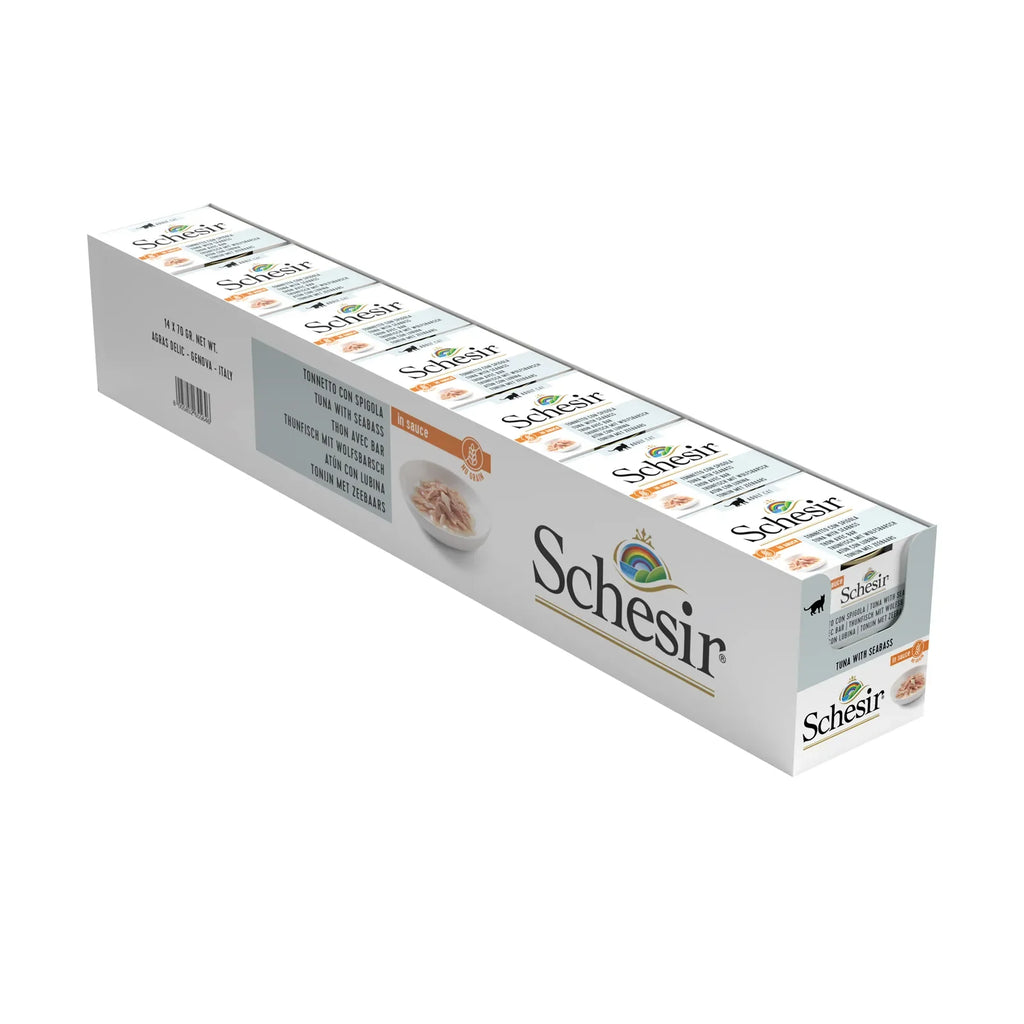 Schesir - Complementary Grain Free Wet Food for Adult Cats - Tuna with Seabass in Natural Gravy 70g