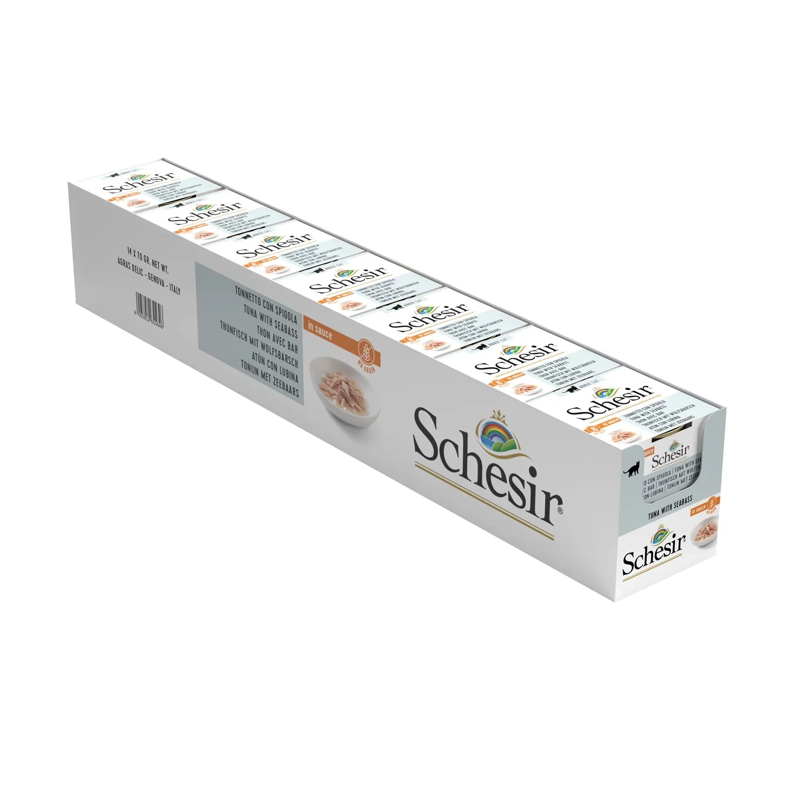 Schesir - Complementary Grain Free Wet Food for Adult Cats - Tuna with Seabass in Natural Gravy 70g