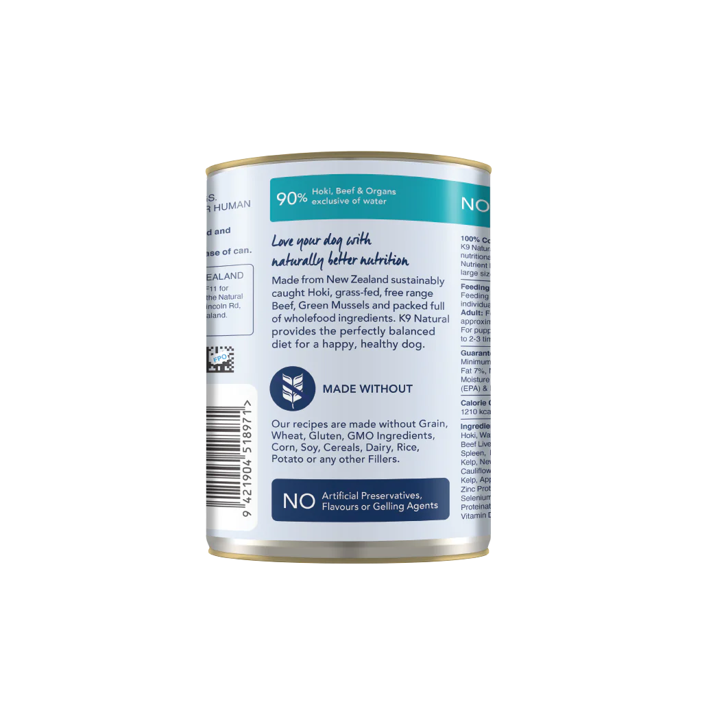 K9 Natural Canned Dog Food - Hoki & Beef Feast