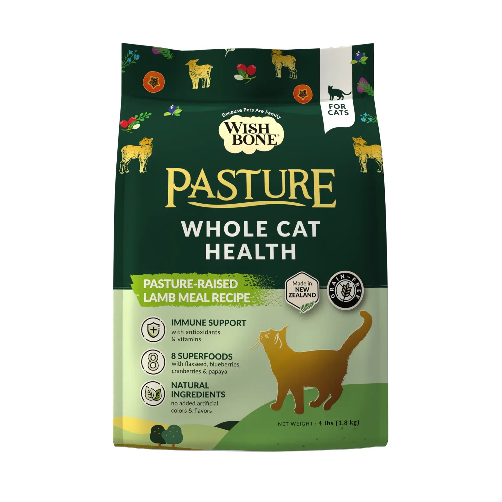 Wishbone Pasture Whole Cat Health (Grass-fed, Pasture-raised New Zealand Lamb) – All Life Stages 