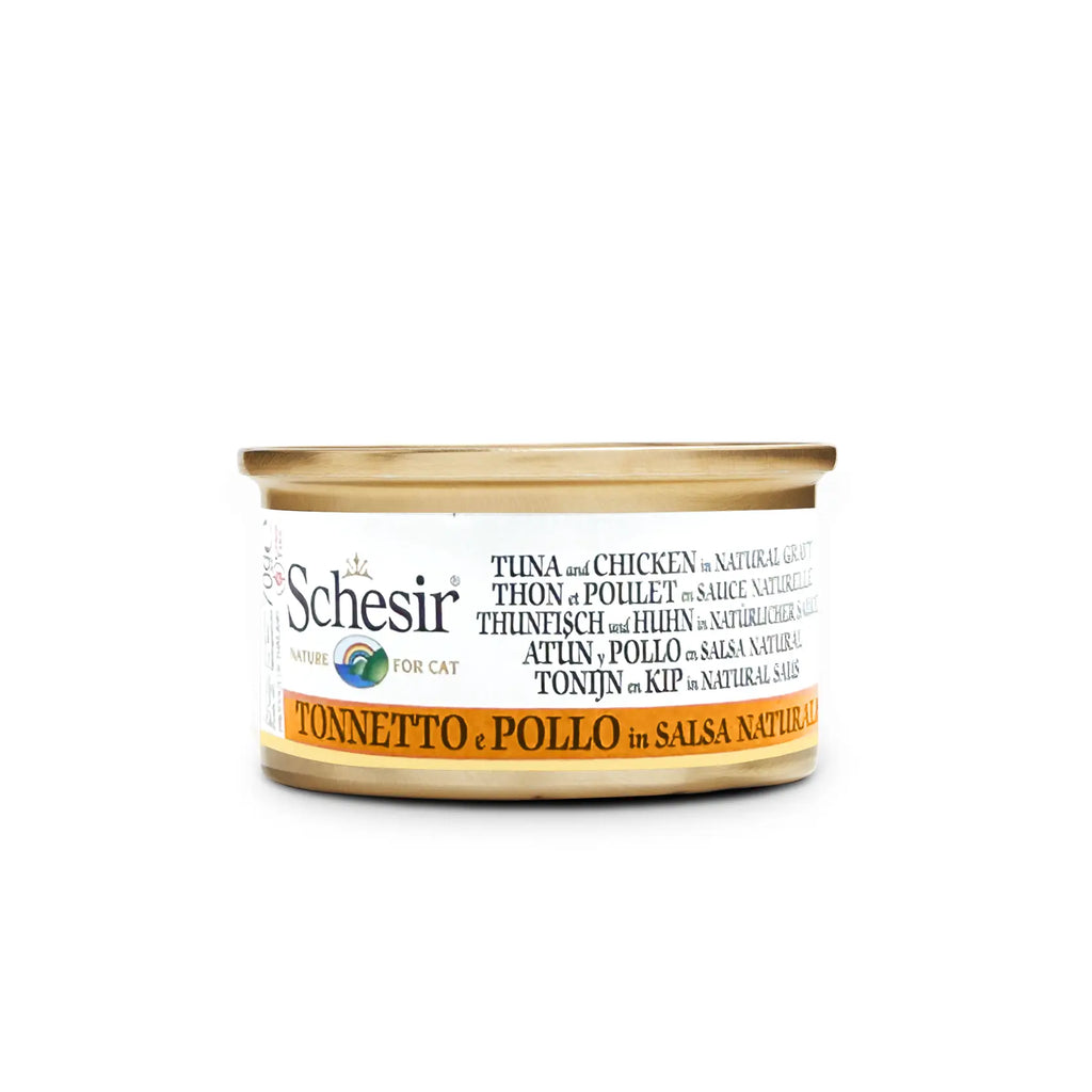 Schesir - Complementary Grain Free Wet Food for Adult Cats - Tuna and Chicken in Natural Gravy 70g
