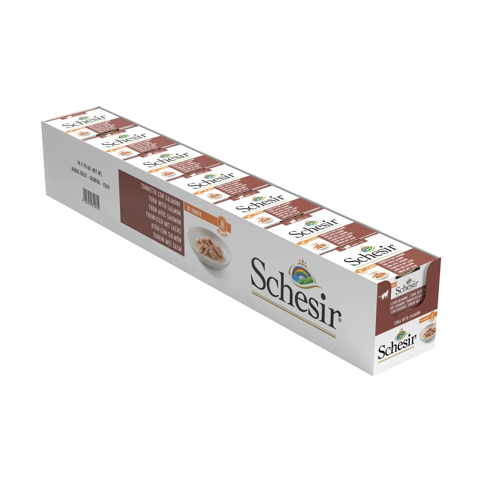 Schesir - Complementary Grain Free Wet Food for Adult Cats - Tuna with Salmon in Natural Gravy 70g