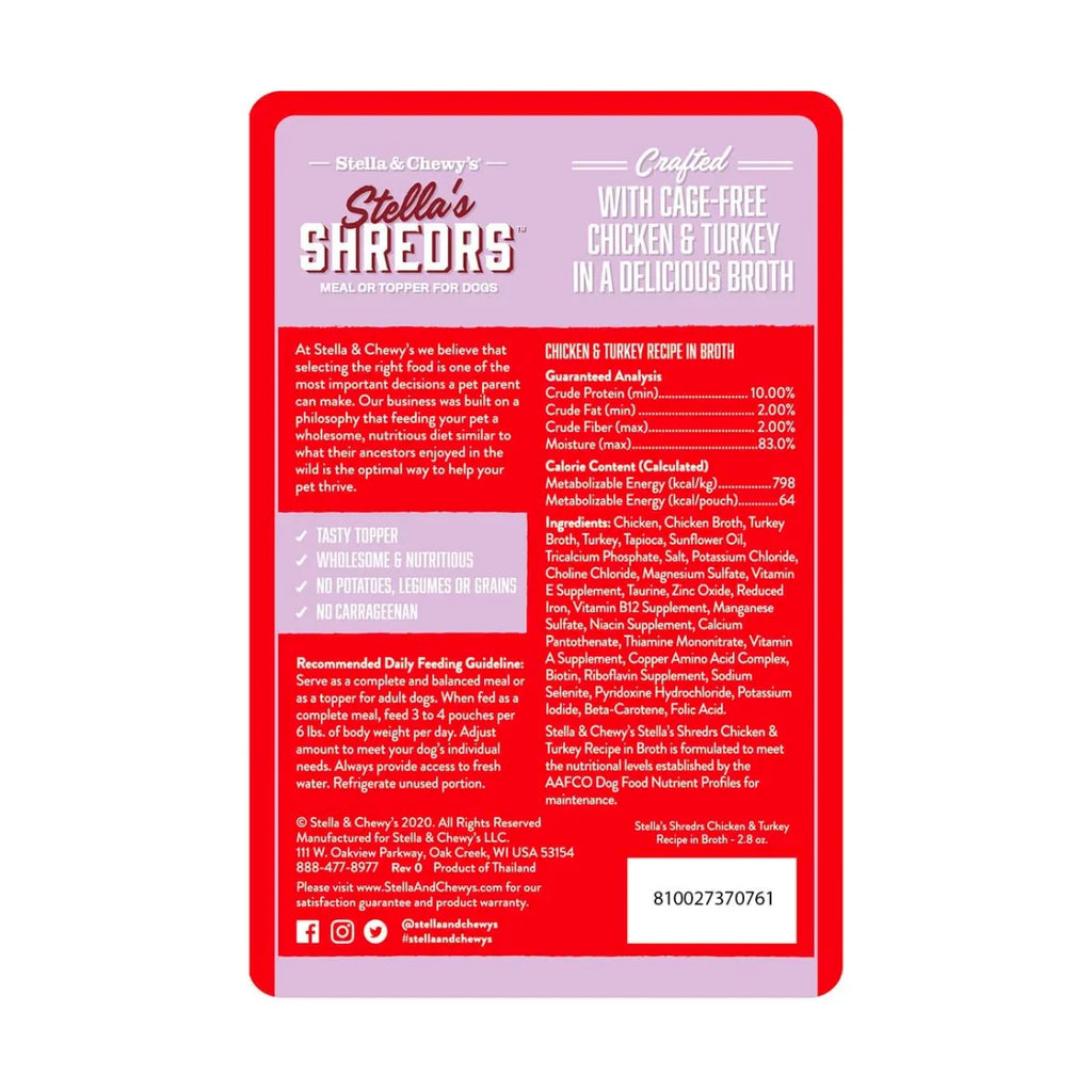 Stella & Chewy's - Stella's Shredrs For Dogs - Chicken & Turkey Recipe in Broth 2.8oz