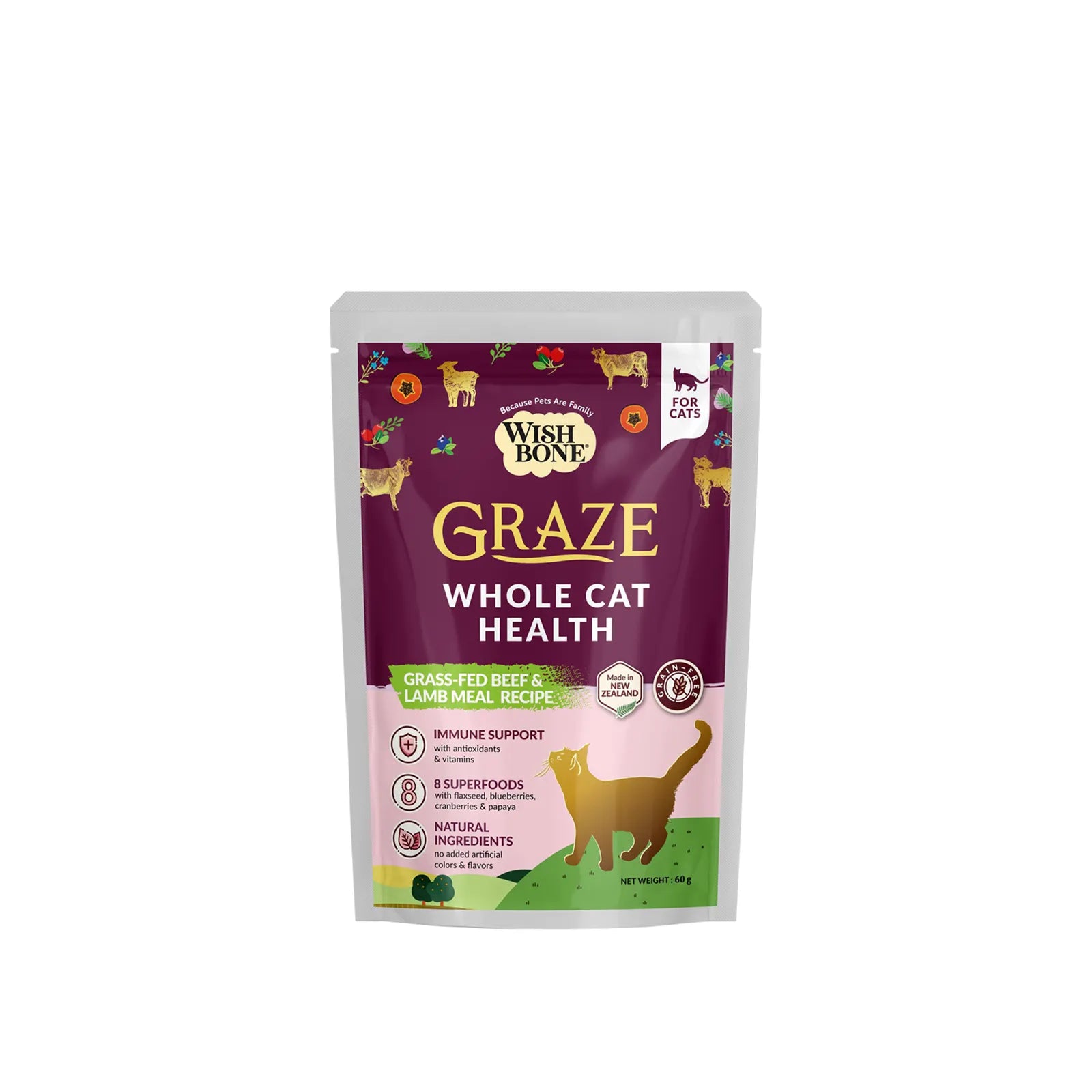 Wishbone Graze Whole Cat Health - Grass-fed New Zealand Beef - All Life Stages